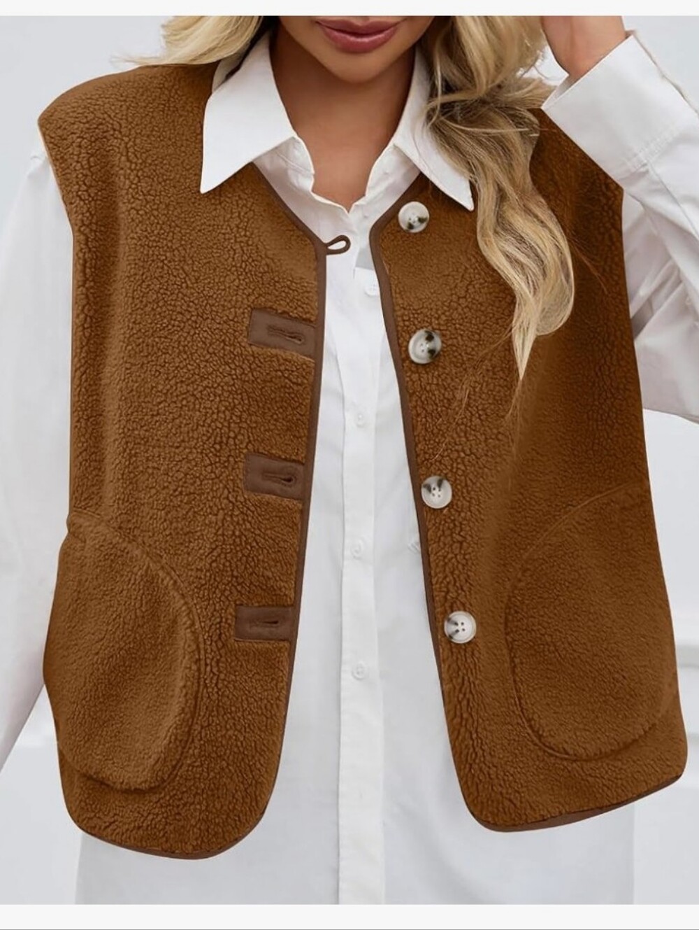 NWOT Brown Fuzzy Sherpa Button Down Teddy Vest